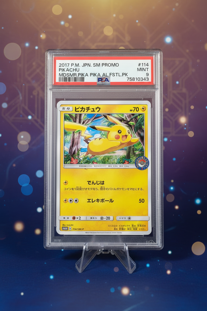 Carta Pikachu #114 PSA 9 MINT fronte - SM Promo 2017 Giapponese