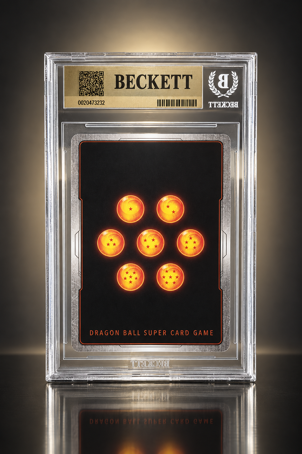 Retro della slab Beckett della carta Son Goku Childhood su sfondo grafite e titanio