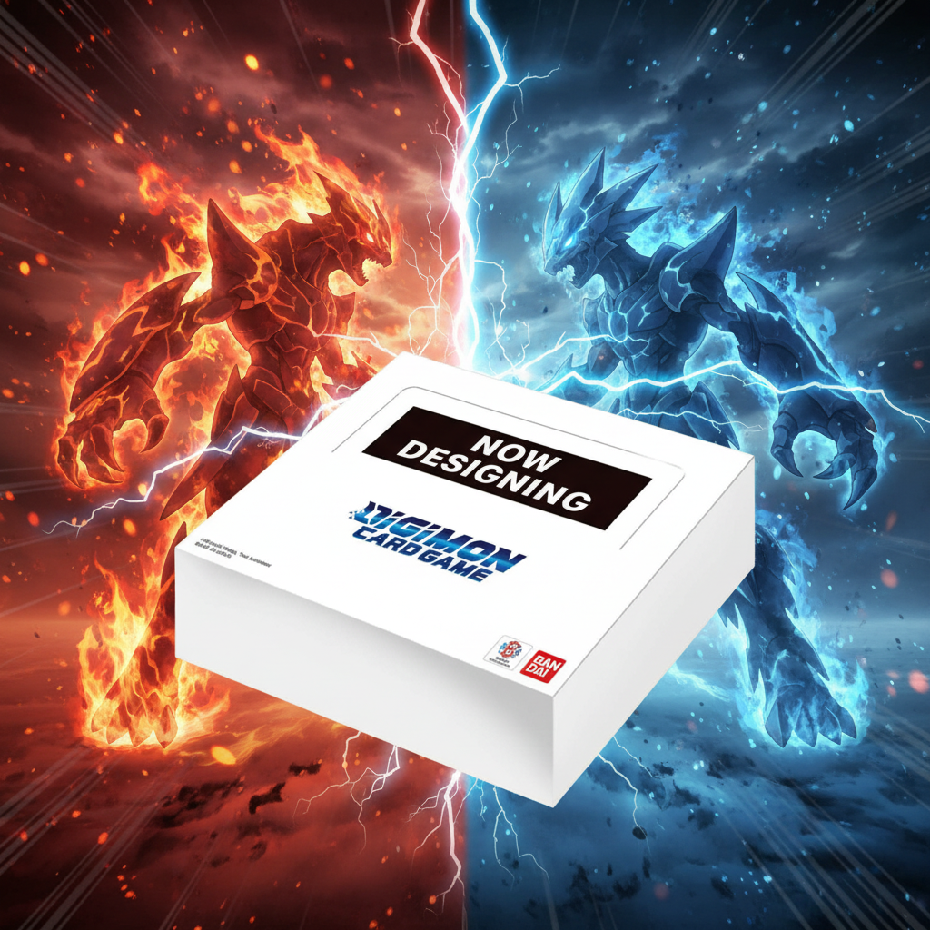 Booster Box Digimon Card Game Dual Revolution BT-25 con sfondo anime