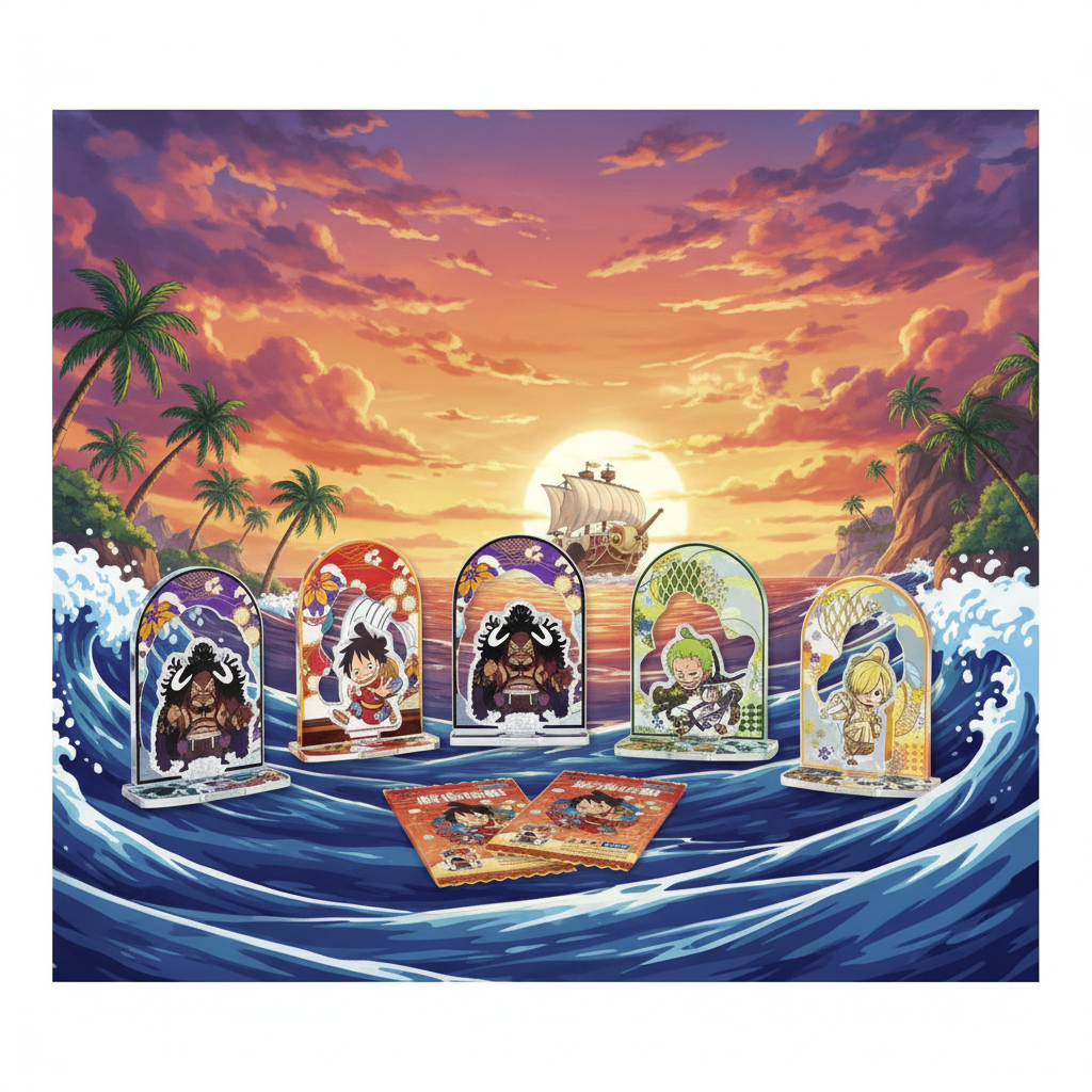 One Piece Acrylic Stands con sfondo anime